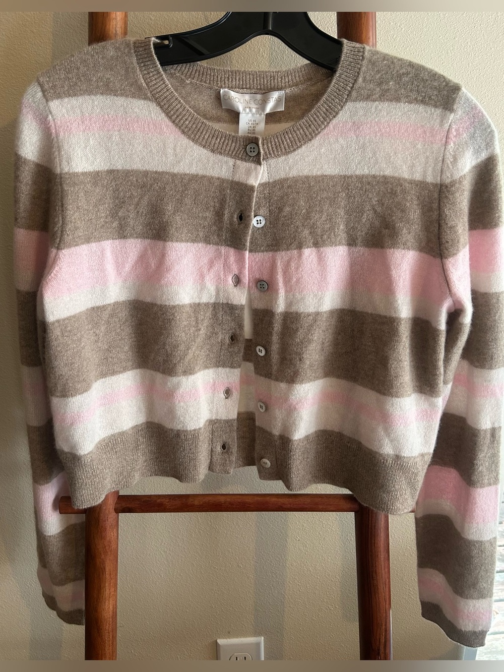 CAROLINE CONSTAS 100% Cashmere Striped Crew Neck Sweater Cardigan size XS